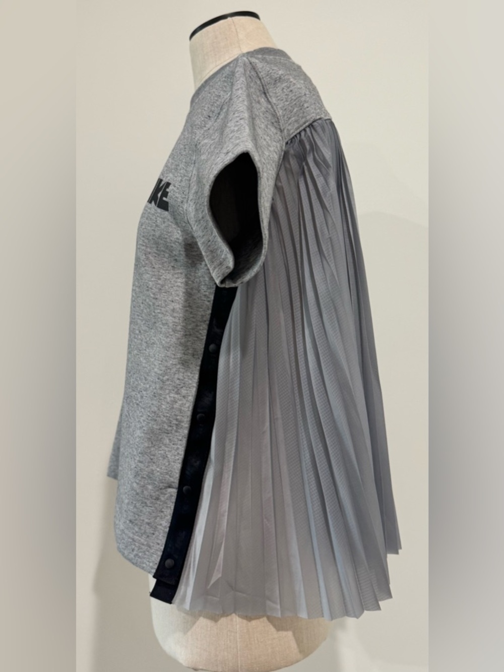 Sacai Gray Heather Tee with Pleated Sheer Back